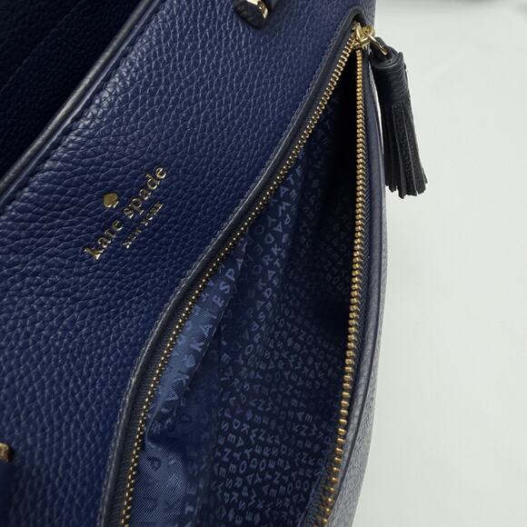 Kate Spade Chester Street Allyn Large Satchel Tote Navy Blue Pebbled Leather - Picture 14 of 14